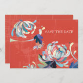 Cartes d'invitation de mariage avec Chrysanthème à (Devant / Derrière)