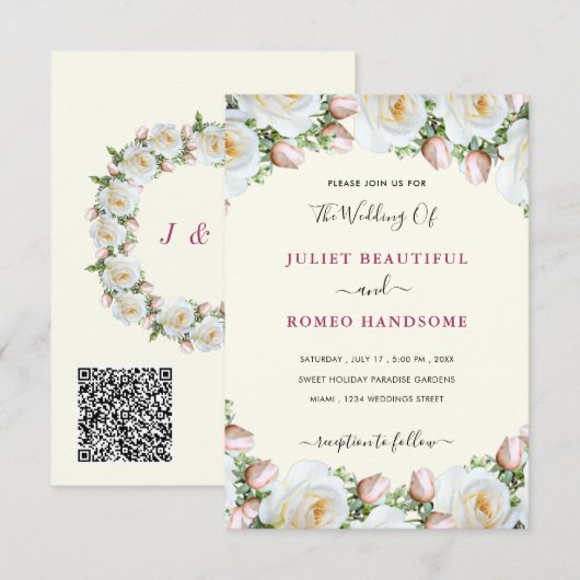 Cartes d'invitation de mariage avec code QR Exempl (Devant / Derrière)