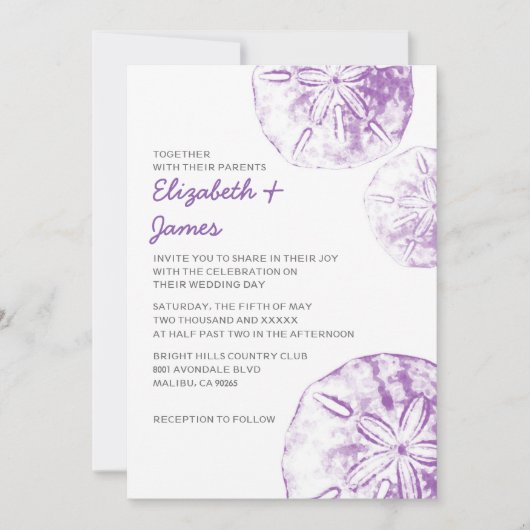 Cartes d'invitation de mariage Beach Sand Dollar (Devant)