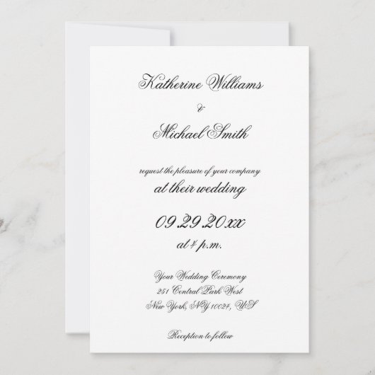 Cartes d'invitation de mariage blanches à l'écritu (Devant)