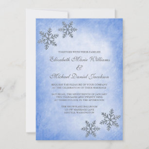 Cartes d'invitation de mariage bleu flocons de nei