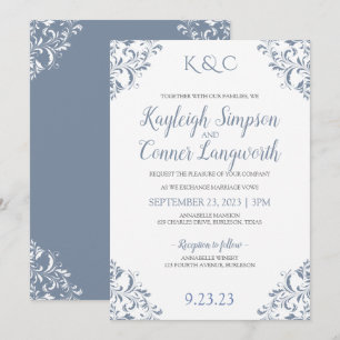 Cartes d'invitation de mariage bleu poussiéreux