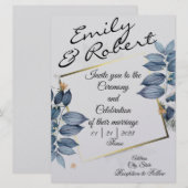 Cartes d'invitation de mariage Blue Leaf (Devant / Derrière)