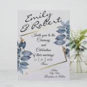 Cartes d'invitation de mariage Blue Leaf (Debout devant)