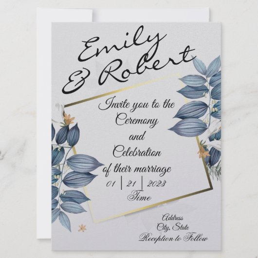 Cartes d'invitation de mariage Blue Leaf (Devant)