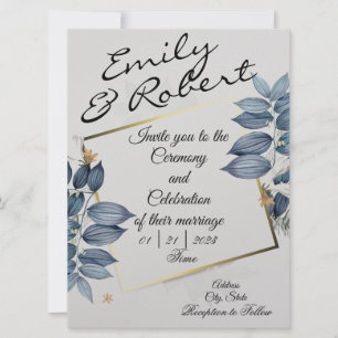 Cartes d'invitation de mariage Blue Leaf