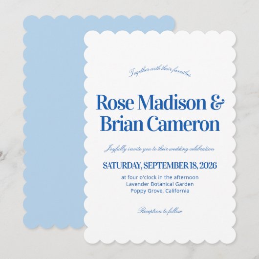 Cartes d'invitation de mariage Blue Wavy Cabana (Devant / Derrière)
