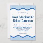 Cartes d'invitation de mariage Blue Wavy Cabana (Devant)