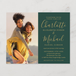 Cartes d'invitation de mariage Budget Vert Et Or a