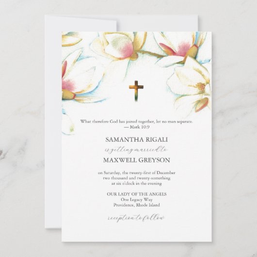 Cartes d'invitation de mariage catholique aux fleu (Devant)