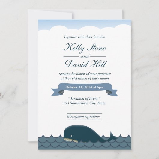 Cartes d'invitation de mariage Classy Baleine Bleu (Devant)