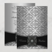Cartes d'invitation de mariage damassé argent et n (Devant / Derrière)