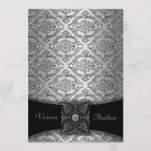 Cartes d'invitation de mariage damassé argent et n