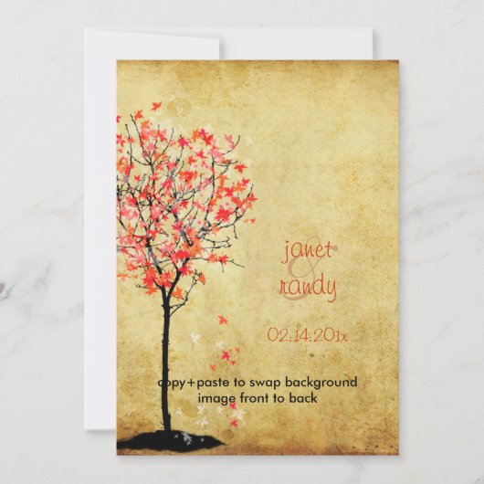 Cartes d'invitation de mariage d'automne/feuilles (Devant)