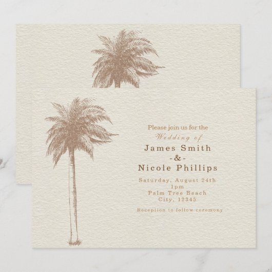 Cartes d'invitation de mariage de plage aux palmie (Devant / Derrière)