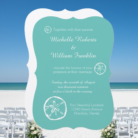 Cartes d'invitation de mariage de plage avec dolla