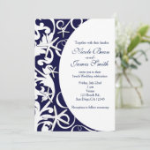 Cartes d'invitation de mariage de plage bleu foncé (Debout devant)