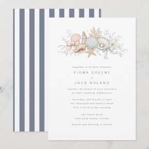 Cartes d'invitation de mariage de plage Coquillage