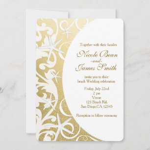 Cartes d'invitation de mariage de plage en or Étoi