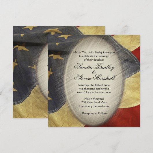 Cartes d'invitation de mariage Drapeau Américain V (Devant / Derrière)
