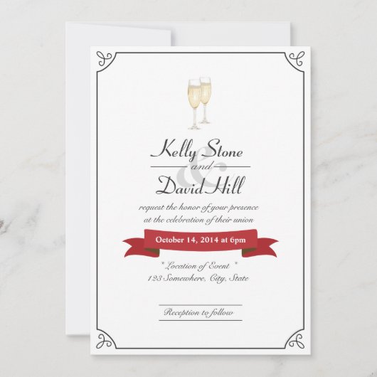 Cartes d'invitation de mariage Élégant Toast au Ch (Devant)