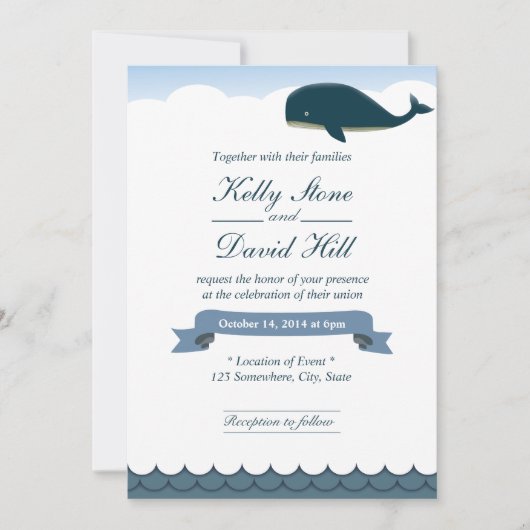 Cartes d'invitation de mariage élégantes à baleine (Devant)