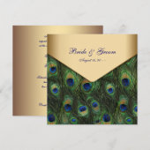 Cartes d'invitation de mariage élégantes au paon e (Devant / Derrière)