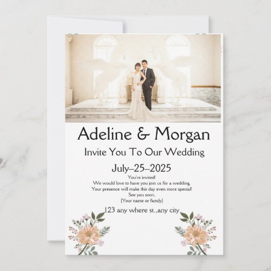 Cartes d'invitation de mariage élégantes et person (Devant)