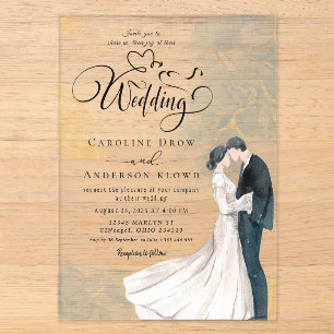 Cartes d'invitation de mariage en acrylique peinte