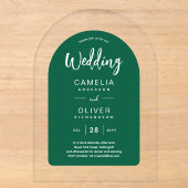 Cartes d'invitation de mariage en acrylique vert m (Recto)