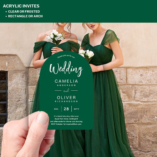 Cartes d'invitation de mariage en acrylique vert m