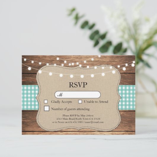 Cartes d'invitation de mariage en bois teinte sarc (Debout devant)