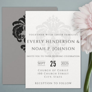Cartes d'invitation de mariage en damas noir