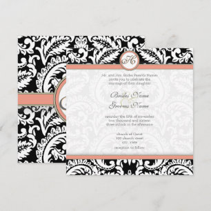 Cartes d'invitation de mariage en damas noir avec