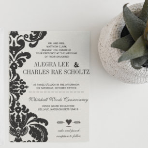 Cartes d'invitation de mariage en damas noir vinta