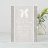 Cartes d'invitation de mariage en lin et ruban vin (Debout devant)