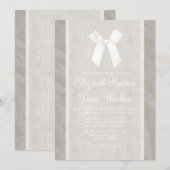 Cartes d'invitation de mariage en lin et ruban vin (Devant / Derrière)