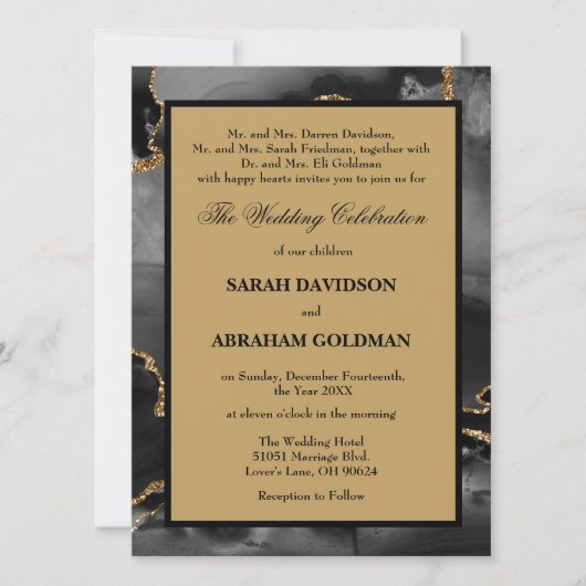 Cartes d'invitation de mariage en or pour parents (Devant)