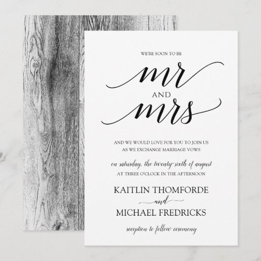 Cartes d'invitation de mariage en typographie de b (Devant / Derrière)