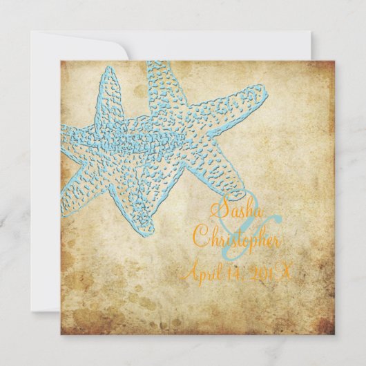 CARTES D'INVITATION DE MARIAGE ÉTOILE DE MER BLEUE (Devant)