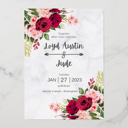 Cartes d'invitation de mariage exquises (Recto)