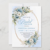 Cartes d'invitation de mariage fleuries bleu pouss (Devant)