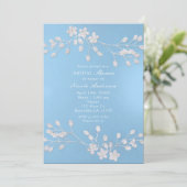 Cartes d'invitation de mariage floral blanc bleu (Debout devant)