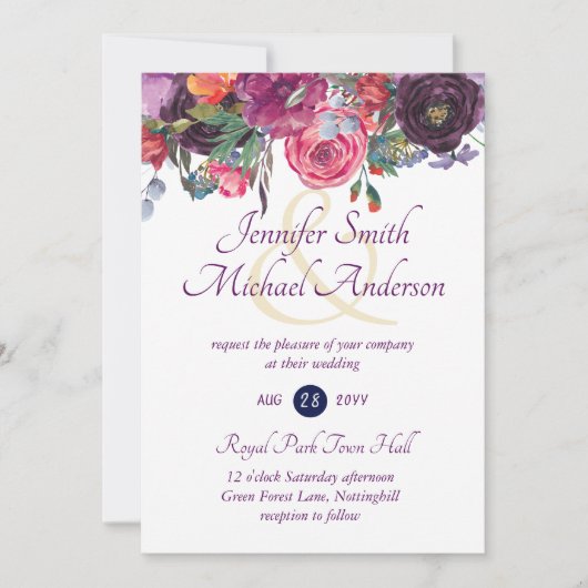 Cartes d'invitation de mariage floral rose orange  (Devant)