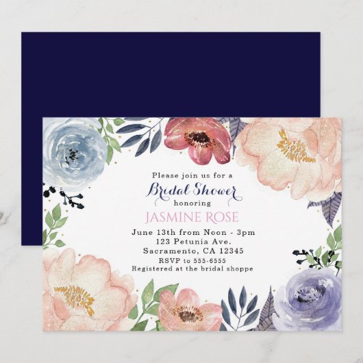 Cartes d'invitation de mariage Floral Watercolor M (Devant / Derrière)