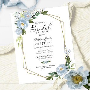 Cartes d'invitation de mariage florales bleues géo