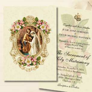 Cartes d'invitation de mariage florales catholique