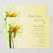 Cartes d'invitation de mariage florales jaune jonq (Devant / Derrière)