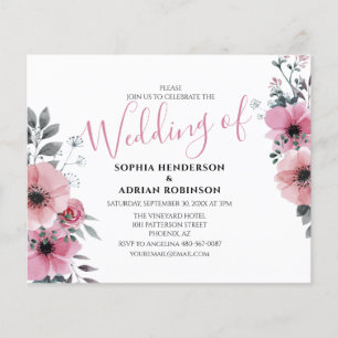 Cartes d'invitation de mariage florales roses à pe
