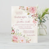 Cartes d'invitation de mariage florales roses vint (Debout devant)